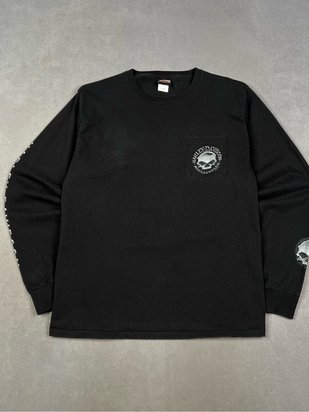 Harley-Davidson Black Long Sleeve Pocket Tee with Skull Graphic